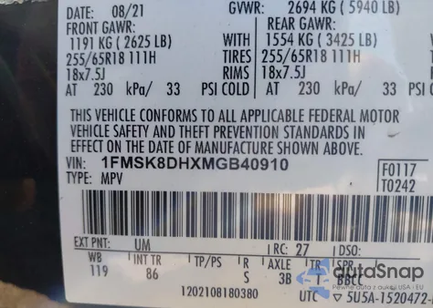 2021 Ford Explorer Xlt from USA, damaged, VIN 1FMSK8DHXMGB40910